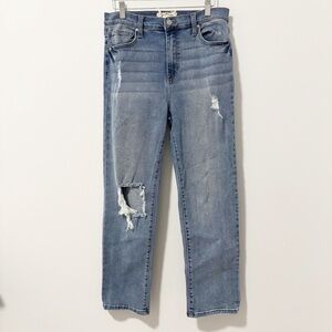 Altar'd State Womens Blue Straight Leg Jeans with Distressed‎ Details Size 30/11
